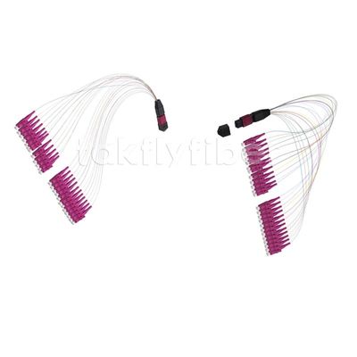 A fêmea à fibra ótica MPO do LC remenda núcleos da violeta 12/24 do cabo OM4
